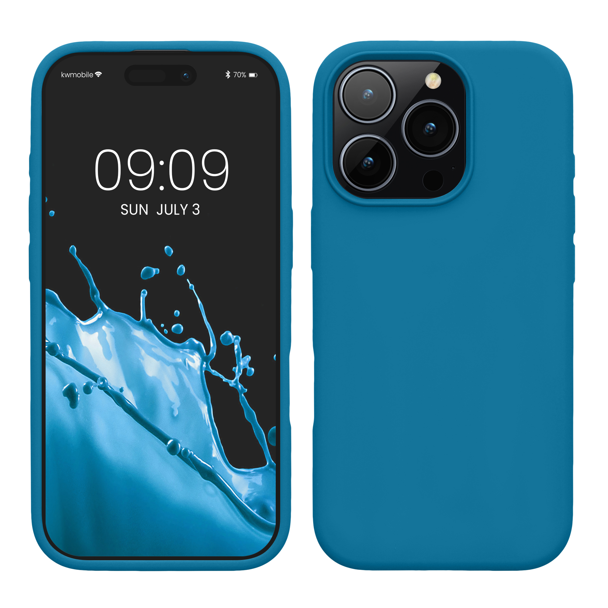 Gummierte Silikon Hülle für Apple iPhone 16 Pro in Blue Reef