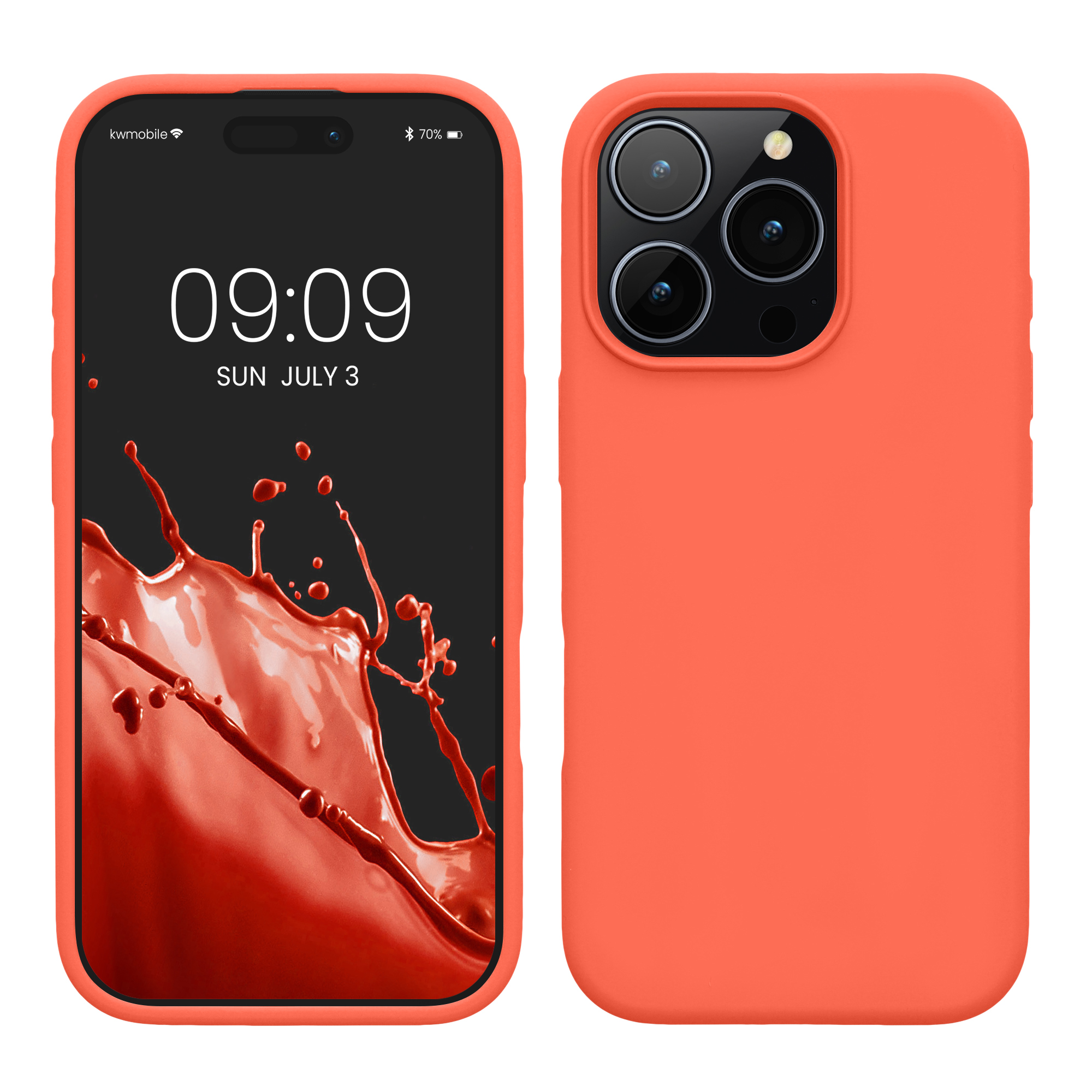 Gummierte Silikon Hülle für Apple iPhone 16 Pro in Leuchtende Koralle