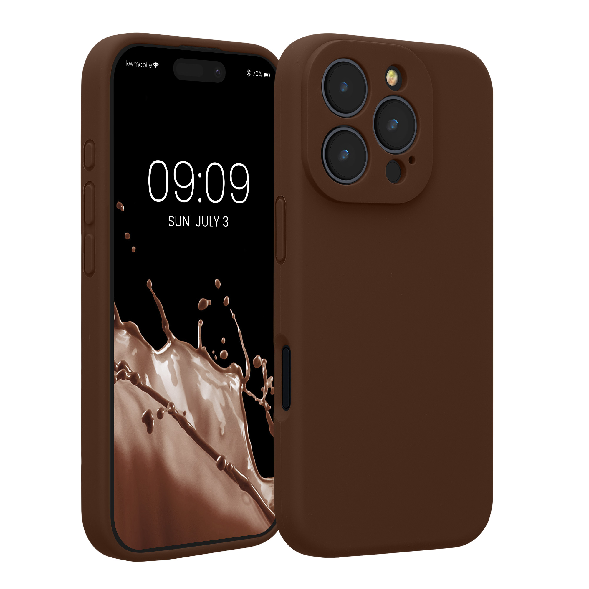 Gummierte Silikon Hülle mit Kameraschutz für Apple iPhone 16 Pro in Chocolate
