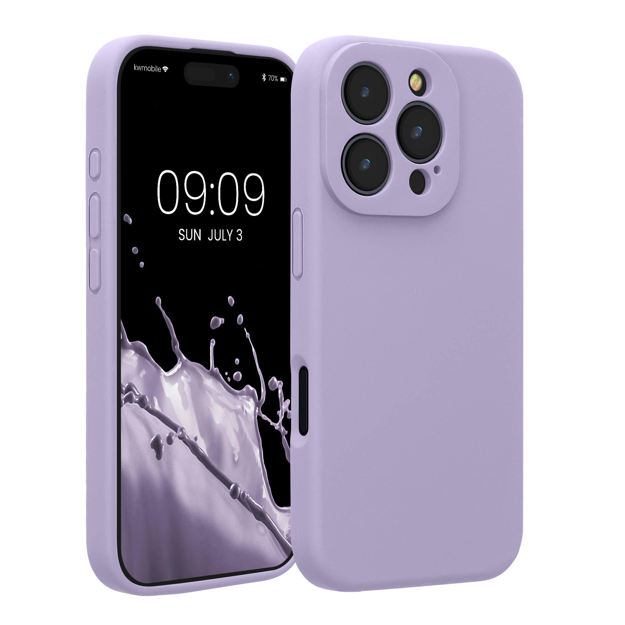 Gummierte Silikon Hülle mit Kameraschutz für Apple iPhone 16 Pro in Lavendel
