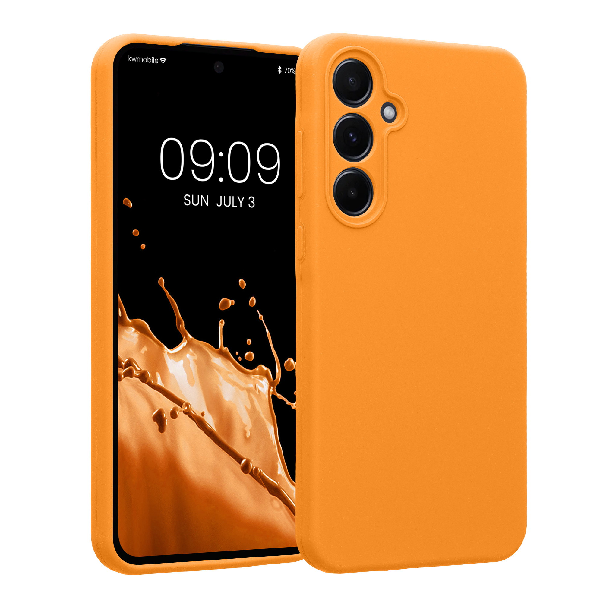 Gummierte Silikon Hülle mit Kameraschutz für Samsung Galaxy A55 5G in Fruity Orange