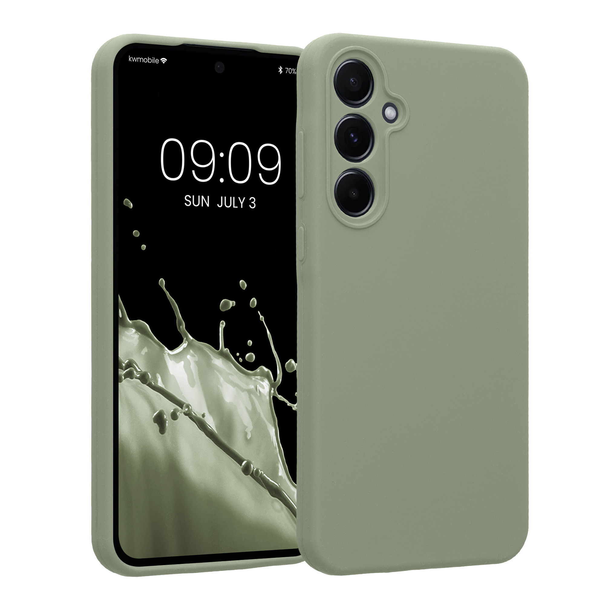 Gummierte Silikon Hülle mit Kameraschutz für Samsung Galaxy A55 5G in Graugrün