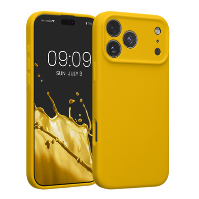 Gummierte Silikon Hülle mit Kameraschutz für Apple iPhone 17 Pro Max in Strahlend Gelb