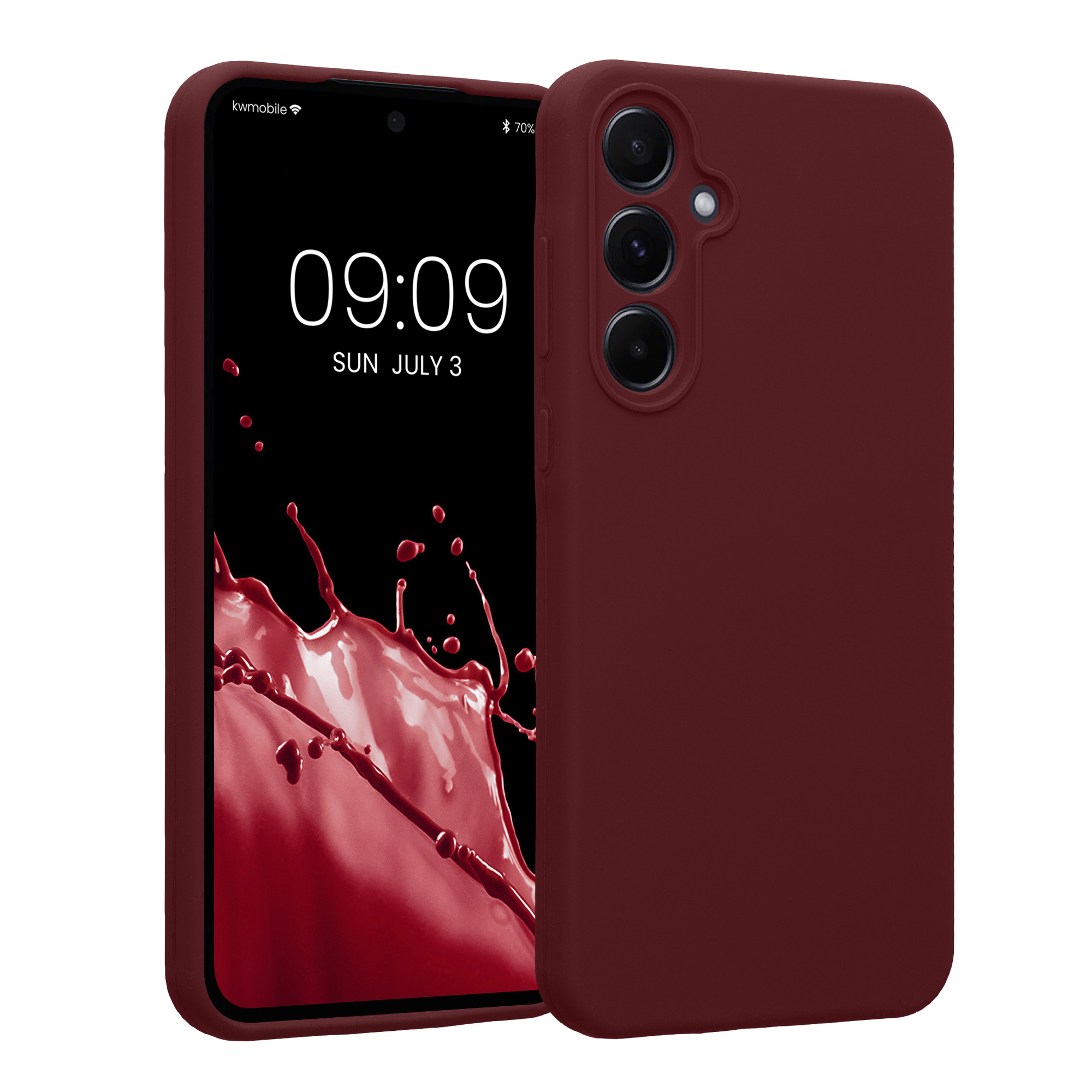 Gummierte Silikon Hülle mit Kameraschutz für Samsung Galaxy A55 5G in Bordeaux Violett