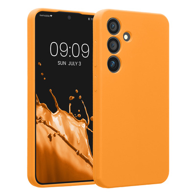 Gummierte Silikon Hülle mit Kameraschutz für Samsung Galaxy S24 in Fruity Orange
