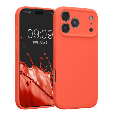 Gummierte Silikon Hülle mit Kameraschutz für Apple iPhone 17 Pro Max in Neon Koralle