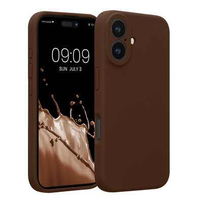 Gummierte Silikon Hülle mit Kameraschutz für Apple iPhone 16 in Chocolate