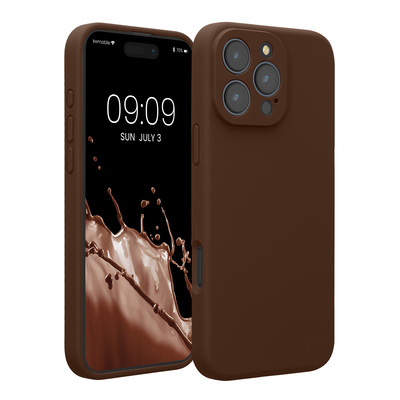 Gummierte Silikon Hülle mit Kameraschutz für Apple iPhone 16 Pro Max in Chocolate