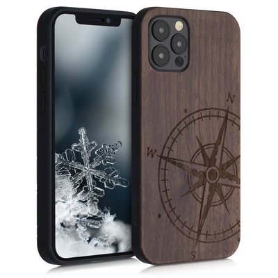 Cross selling Holz Hardcase mit TPU Bumper für Apple iPhone 12 / iPhone 12 Pro Kompass Vintage