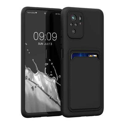 TPU Hülle mit Kartenfach für Xiaomi Redmi Note 10 / Note 10S Schwarz matt