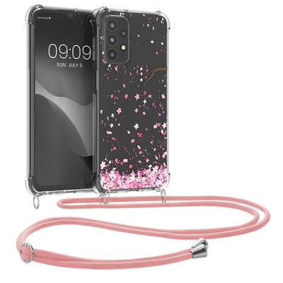 Crystal TPU Case mit Kordel zum Umhängen für Samsung Galaxy A23 4G / 5G Kirschblütenblätter Design