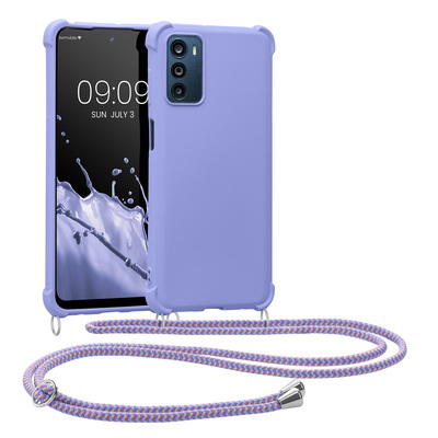 TPU Case matt mit Kordel zum Umhängen für Motorola Moto G42 Lavendel