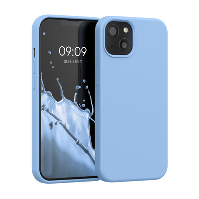 Gummierte Silikon Hülle für Apple iPhone 13 in Taubenblau