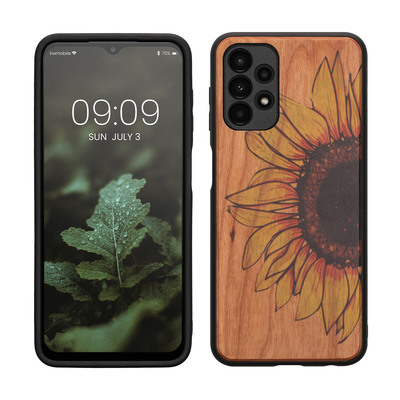 Hardcase Echtholz mit TPU für Samsung Galaxy A13 4G Kirschholz Wood Sunflower Design