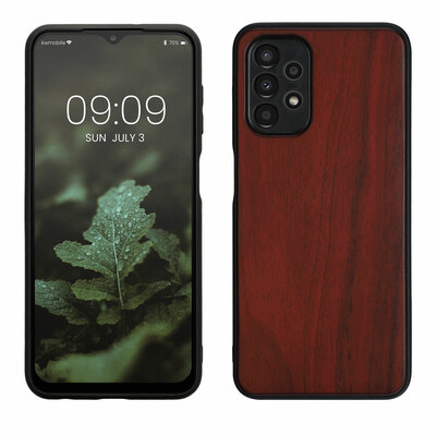Hardcase Echtholz mit TPU für Samsung Galaxy A13 4G Walnussholz Dunkelrot