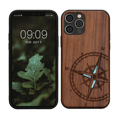 Cross selling Holz Hardcase mit TPU Bumper für Apple iPhone 12 / iPhone 12 Pro Vintage Kompass mit Perlmutt