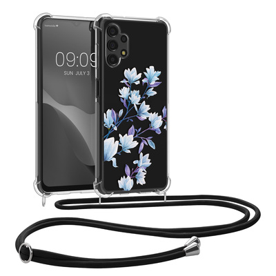 Crystal TPU Case mit Kordel zum Umhängen für Samsung Galaxy A13 4G Magnolien Design